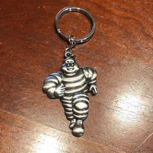 Michelin Man Metal Silver Color Keychain Vintage